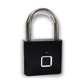 Smart fingerprint padlock in black and silver for home and bags with biometric unlocking and rechargeable battery
