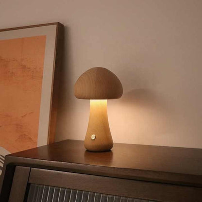 Wooden Mushroom LED Night Light - Rechargeable &amp; Portable