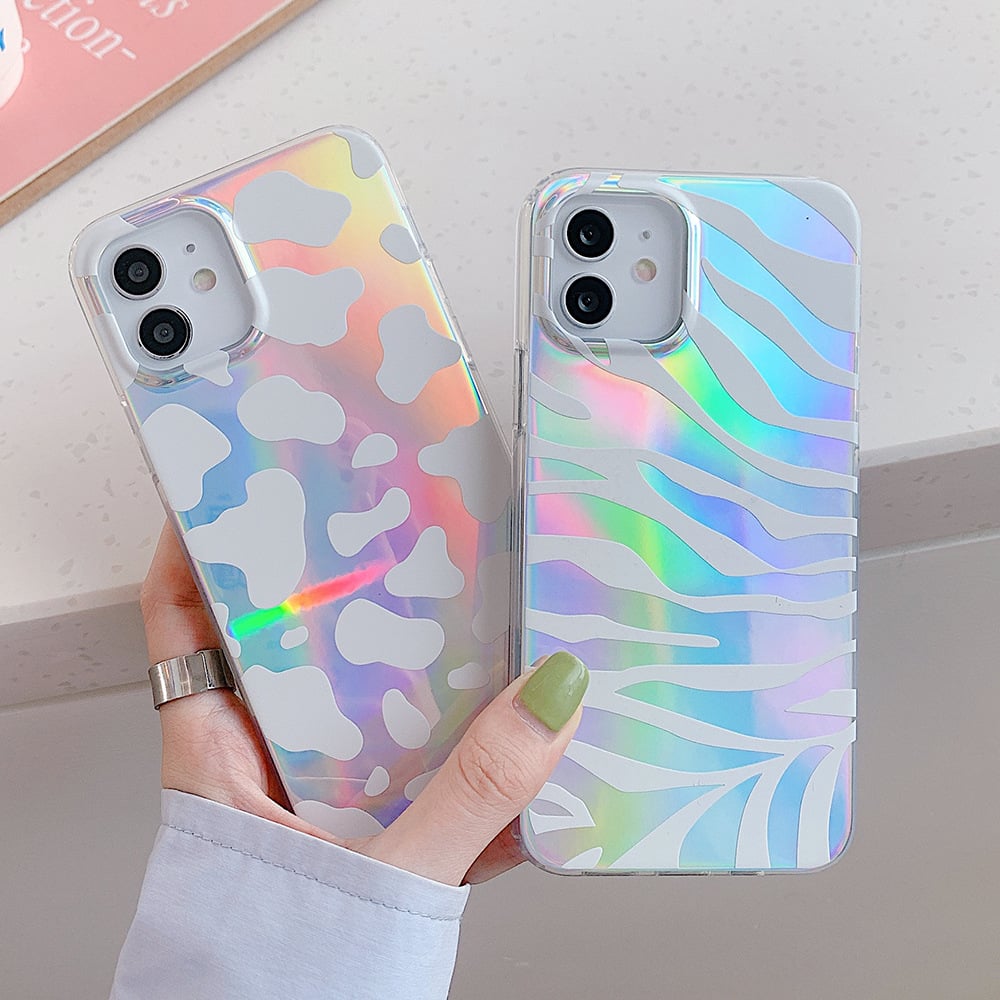 Double-Sided Laminating Laser Zebra and Leopard Print Phone Case