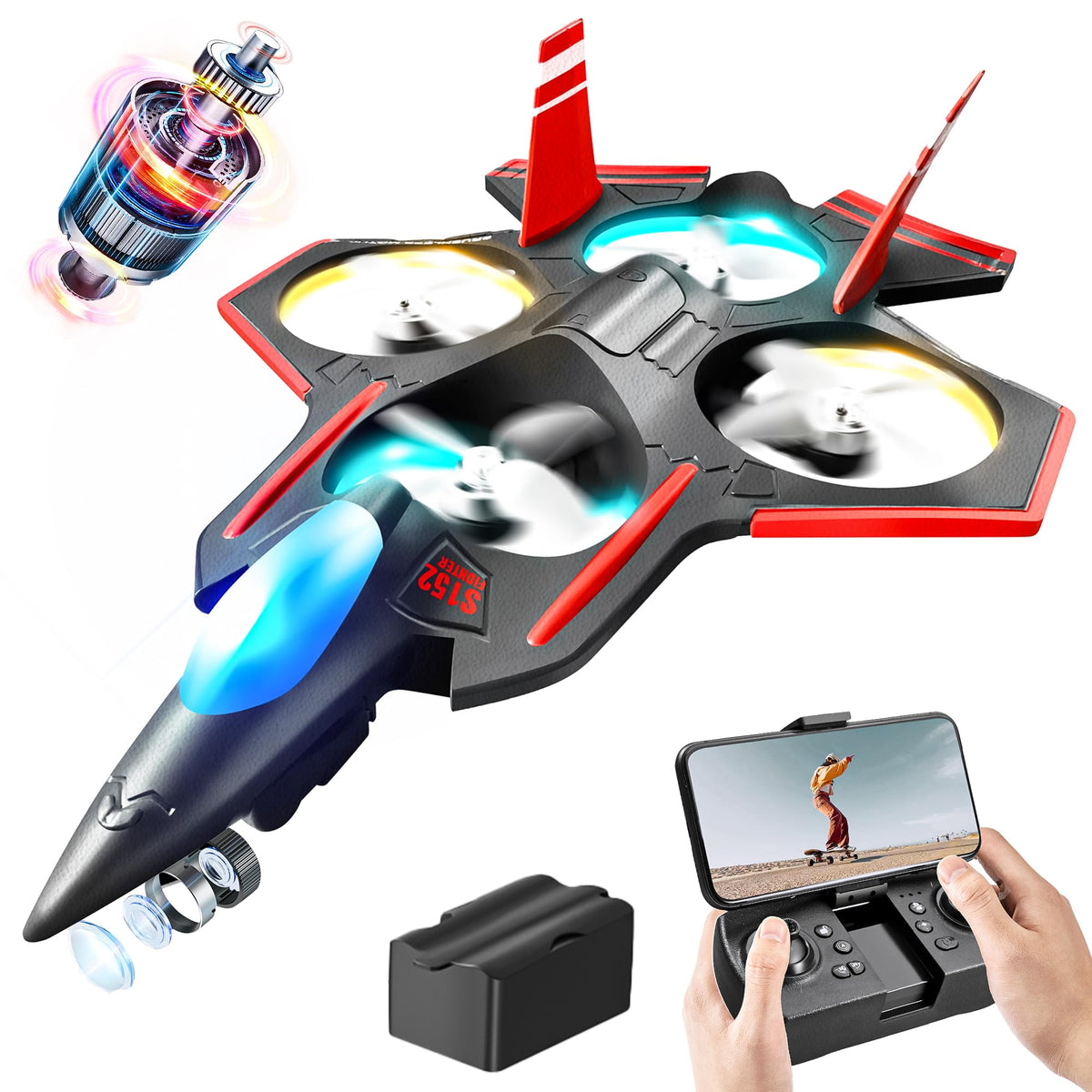 BEZGAR Brushless RC Plane flying with LED lights and dual cameras in action