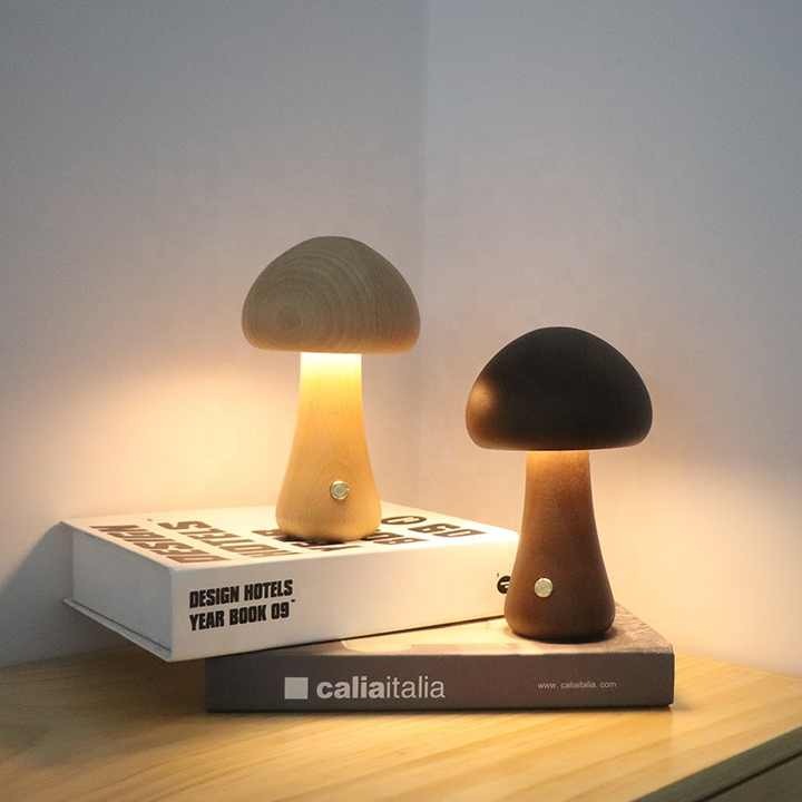 Wooden Mushroom LED Night Light - Rechargeable &amp; Portable