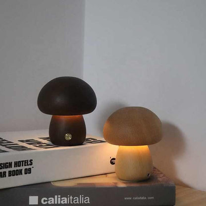 Wooden Mushroom LED Night Light - Rechargeable &amp; Portable