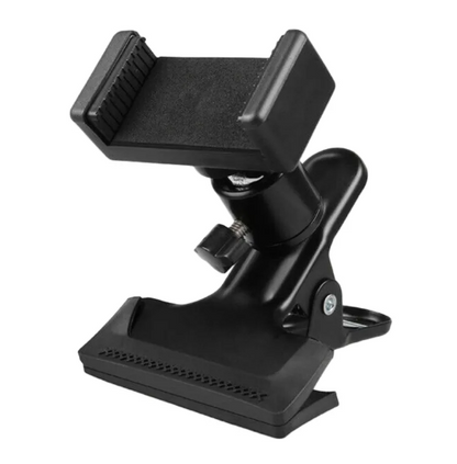 Phone Guitar Clip Stand holding smartphone on guitar neck for hands-free streaming and recording