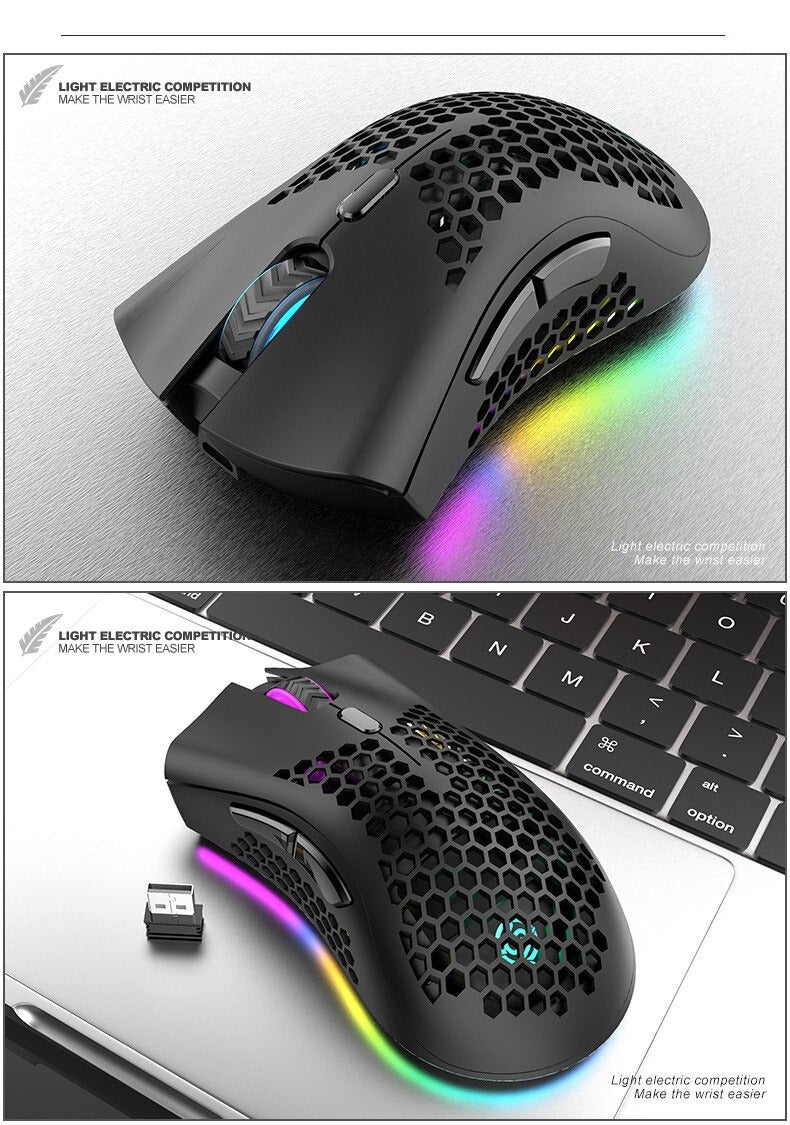 BM600 rechargeable wireless RGB gaming mouse with honeycomb design for PC and laptop