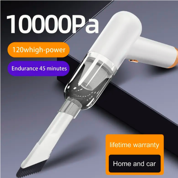 Wireless handheld mini car vacuum cleaner with 10000PA suction and USB charging in black and white colors
