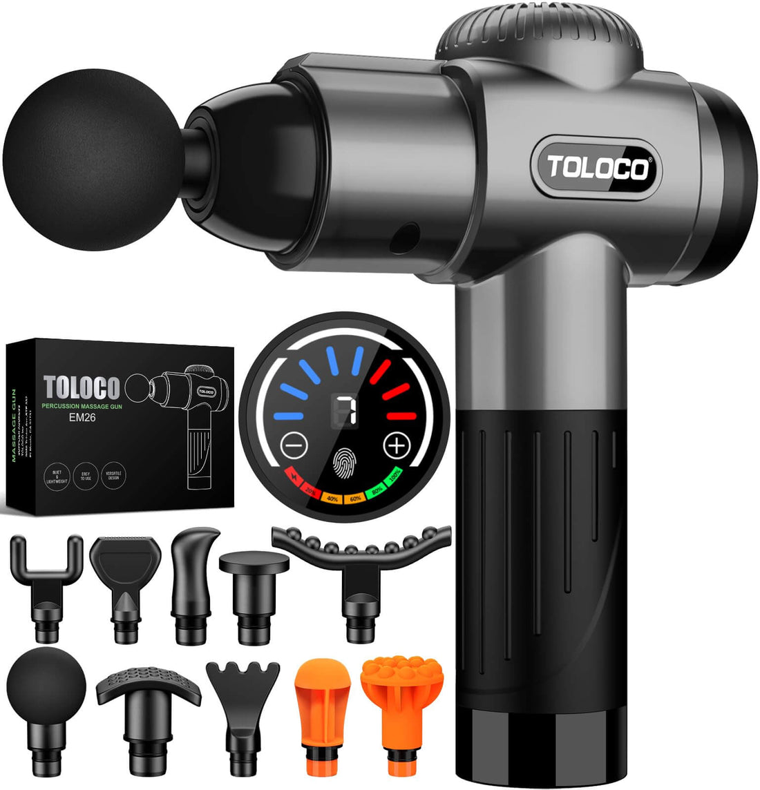 TOLOCO Massage Gun deep tissue back massager with adjustable speed and interchangeable heads for muscle relief