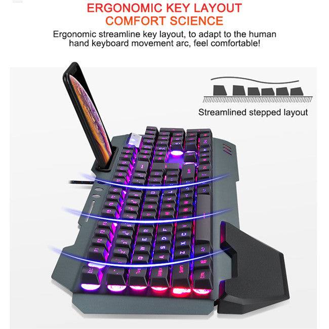 ergonomic mechanical keyboard with rgb backlight and metal construction
