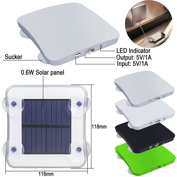 Solarbetriebenes tragbares Ladegerät mit Saugnapf (Powerbank)