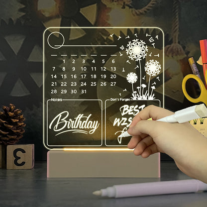Acrylkalender-Memoboard mit LED-Nachtlicht